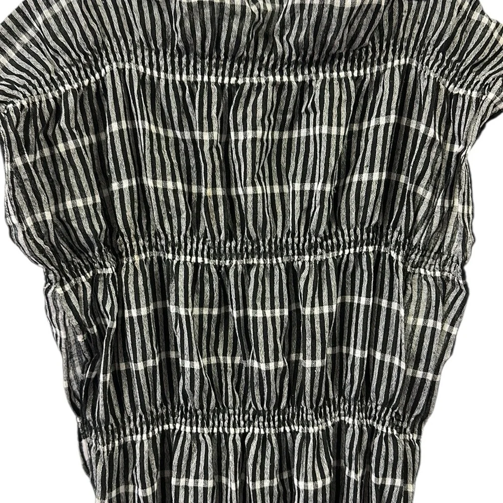 Smocked Black and White Plaid Striped Fashion Scarf with Fringe 70 x 25 inches